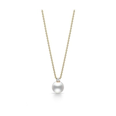 Collier Tasaki Basic en or jaune, perle Akoya et diamant