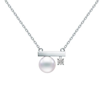 Collier Tasaki Balance Petit modèle en or blanc, perle Akoya et diamant