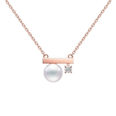 Collier Tasaki Balance Petit modèle en or rose Sakuragold™ perle Akoya et diamant