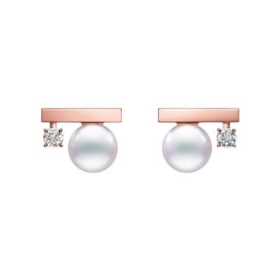 Boucles d'oreilles Tasaki Balance petit modèle en or rose Sakuragold™, perles d'akoya et diamant