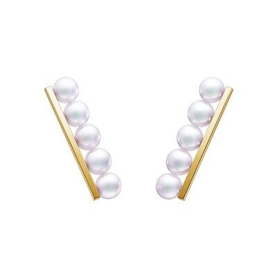 Boucles d'oreilles Tasaki Balance Plus en or jaune et perles Akoya