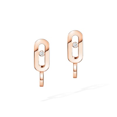 Boucles d'oreilles mini créoles Messika Move Uno en or rose et diamants