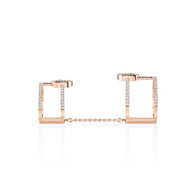 Bague double Messika Move Uno pavée en or rose et diamants