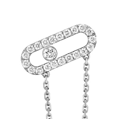 Boucles d'oreilles Messika Move Uno Chaîne et puce en or blanc et diamants