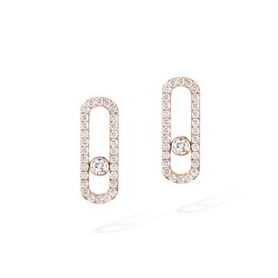 Messika Move Uno earrings, pink gold and pave diamonds, large model