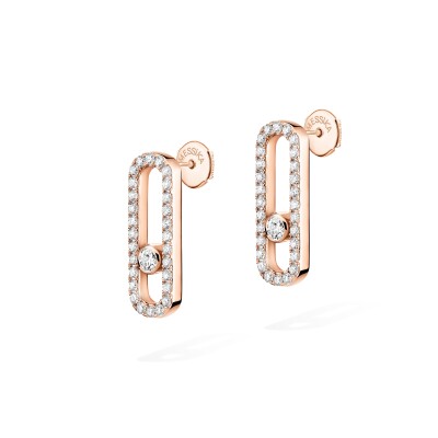 Messika Move Uno earrings, pink gold and pave diamonds, large model