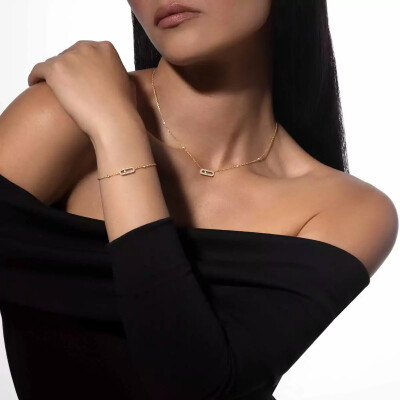 Messika Move Uno necklace, yellow gold and pave diamonds