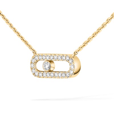Messika Move Uno necklace, yellow gold and pave diamonds