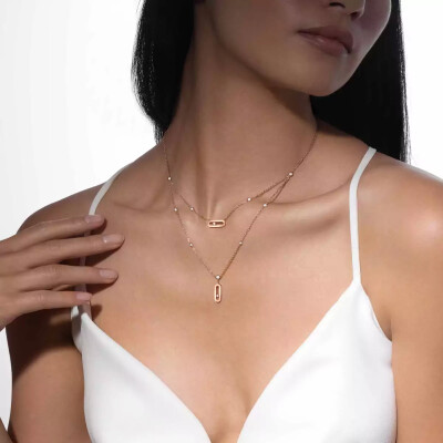 Messika Move Uno 2-rows necklace, pink gold and diamonds