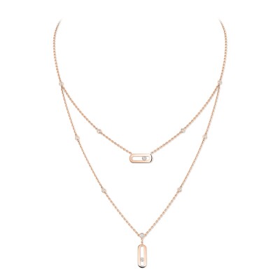 Messika Move Uno 2-rows necklace, pink gold and diamonds