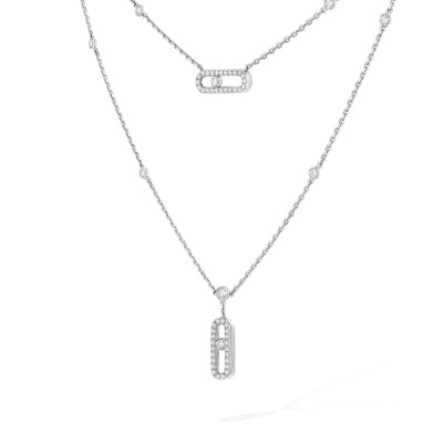 Messika Move Uno 2-rows necklace, white gold and pave diamonds