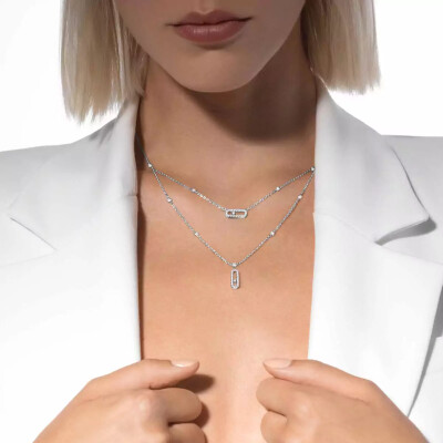 Messika Move Uno 2-rows necklace, white gold and pave diamonds