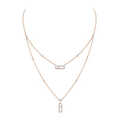 Messika Move Uno 2-rows necklace, white gold and pave diamonds