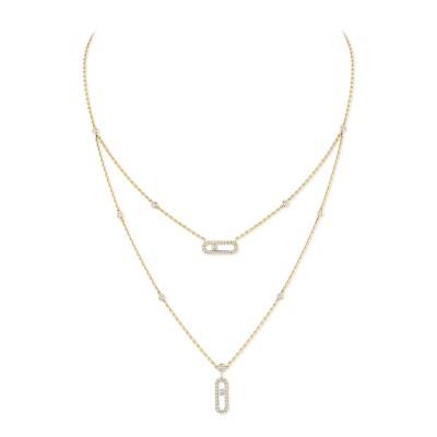 Messika Move Uno 2-rows necklace, white gold and pave diamonds