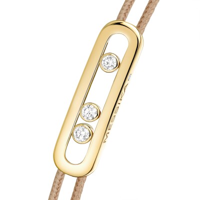 Bracelet cordon Messika Care(s) beige en or jaune et diamants
