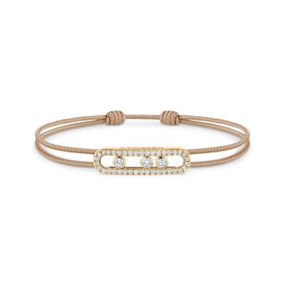 Bracelet cordon Messika Care(s) beige pavé en or jaune et diamants
