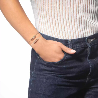 Bracelet cordon Messika Care(s) beige pavé en or jaune et diamants