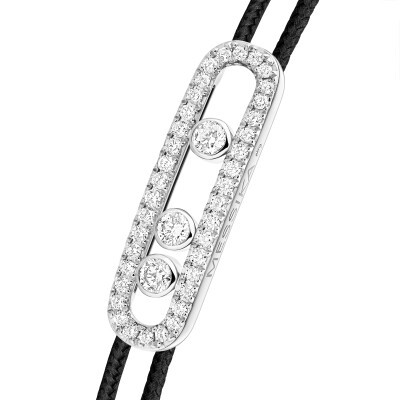 Bracelet cordon Messika Care(s) noir pavé en or blanc et diamants