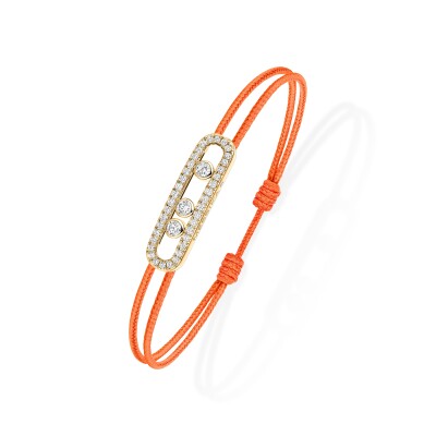 Bracelet cordon Messika Care(s) orange pavé en or jaune et diamants