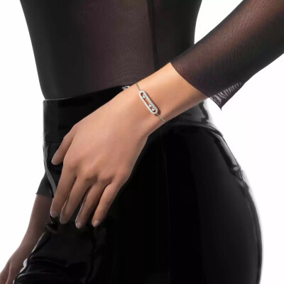 Bracelet Messika Move Classique ciselé en or blanc et diamants