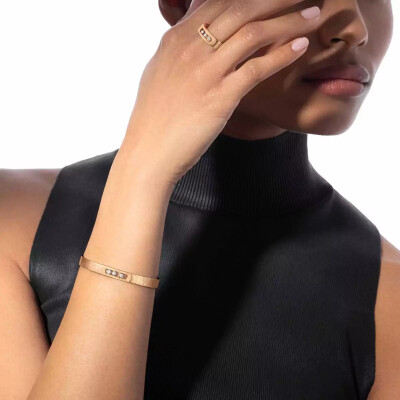Bracelet bangle Messika Move Noa ciselé en or rose et diamants