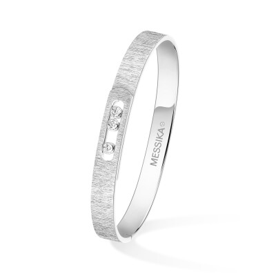 Bracelet bangle Messika Move Noa ciselé en or blanc et diamants