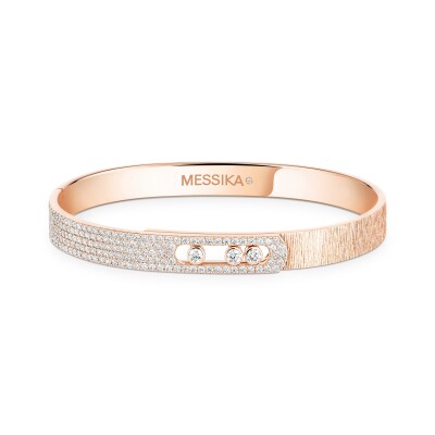 Bracelet bangle Messika Move Noa ciselé semi pavé en or rose et diamants