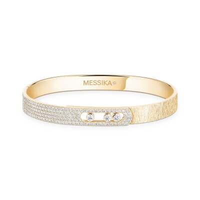Bracelet bangle Messika Move Noa ciselé semi pavé en or jaune et diamants