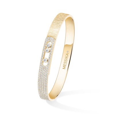 Bracelet bangle Messika Move Noa ciselé semi pavé en or jaune et diamants