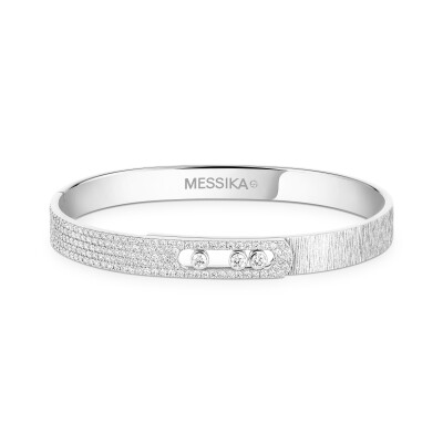 Bracelet bangle Messika Move Noa ciselé semi pavé en or blanc et diamants