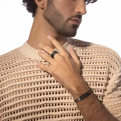 Bracelet cordon Messika Move Titanium en titane noir et diamants