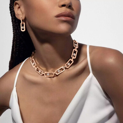 Boucles d'oreilles pendantes Messika So Move XL en or rose et diamants