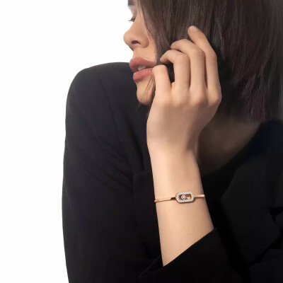 Messika So Move bangle bracelet, pink gold and pave diamonds