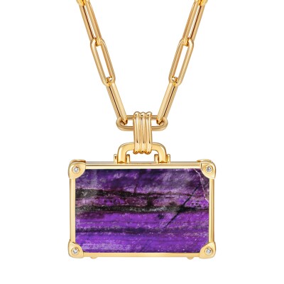 Collier NeverNot Travel « Purple Power » Suitcase en or jaune, sugilite, nacre blanche et diamants.