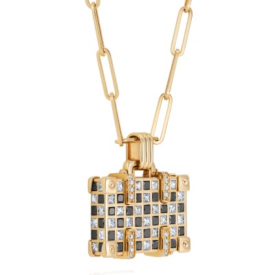 Collier NeverNot Travel « Night and Day Weekend » Suitcase en or jaune, diamants noirs et diamants blancs.