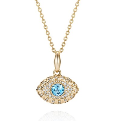 Collier NeverNot Life in Colour Eye Pendant en or jaune, topaze bleue et diamants.