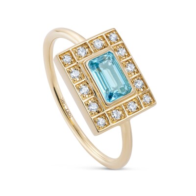 Bague NeverNot Let’s Play Chess – Good Move en or jaune, topaze bleue et diamants.