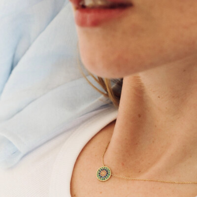 Collier Sophie d'Agon Yellowstone 1 Vert en or jaune, émeraudes, saphirs bleu marine, saphirs cognac et saphir jaune