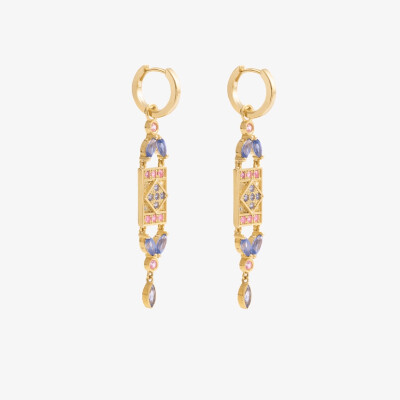 Boucles d'oreilles Sophie d'Agon Ava 1 Bleues en or jaune, saphirs jaunes, saphirs roses et saphirs bleus