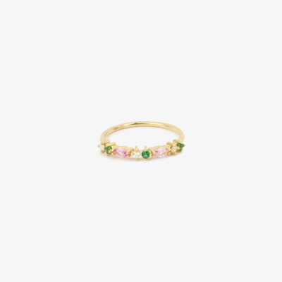 Bague Sophie d'Agon Gaia 2 Pivoine en or jaune, saphirs roses, tsavorites et diamants blancs.
