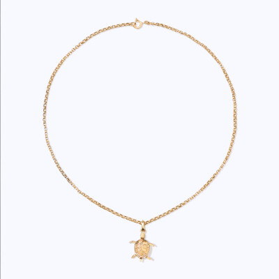 Collier Tityaravy Raf, La Tortue en or jaune et diamants sur chaine 42cm en or jaune