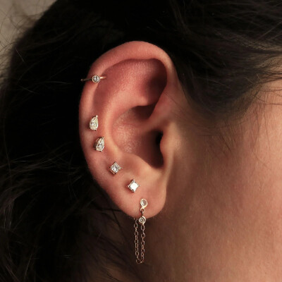 Kismet by Milka Pear Mini Earrings in Rose Gold and Diamonds