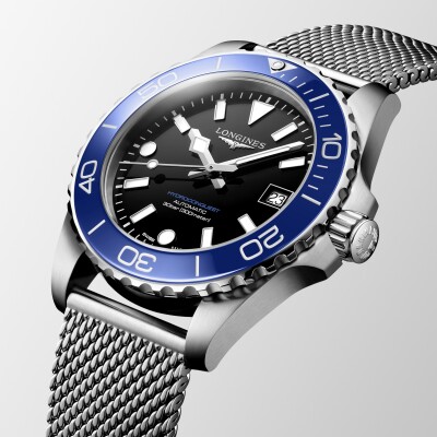 Longines Hydroconquest 39mm Lacquered Black Dial Blue Bezel Watch