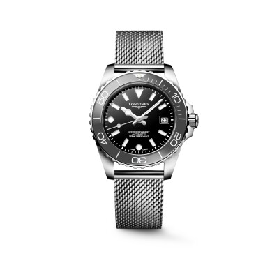 Longines Hydroconquest 39mm Lacquered Black Dial Watch dark bezel