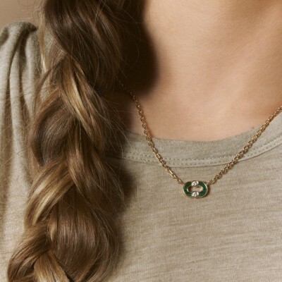 Viltier Magnetic Malachite Necklace in yellow gold, diamonds, mother-of-pearl, and malachite