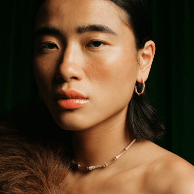 Tityaravy Sugarcane Hoop Earrings in Yellow Gold and Diamonds