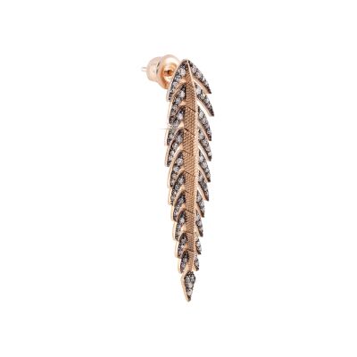 Mono boucle d'oreille Kismet by Milka Innerland Croco Dangling en or rose et diamants champagne