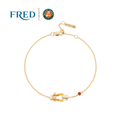 Bracelet sur chaine Fred Force 10 petit modèle en or jaune pavée de diamants et pierres de couleurs