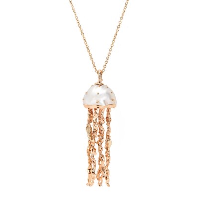 Collier Bibi van der Velden Waves Jellyfish White Pearl en or rose, diamants et perle d'eau douce