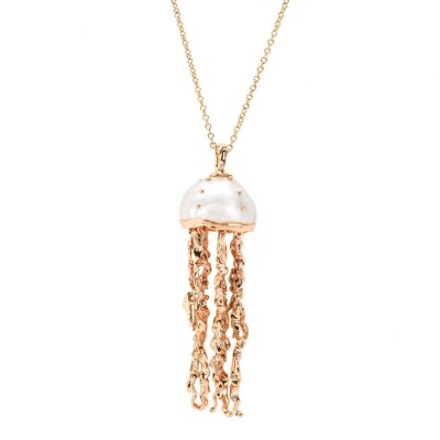 Collier Bibi van der Velden Waves Jellyfish White Pearl en or rose, diamants et perle d'eau douce